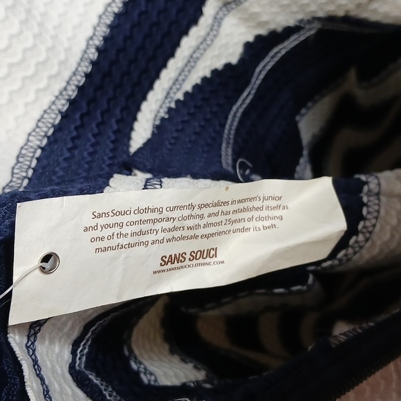 NWT SANS SOUCI blue and white striped fit& flare mini dress size large - Picture 11 of 16